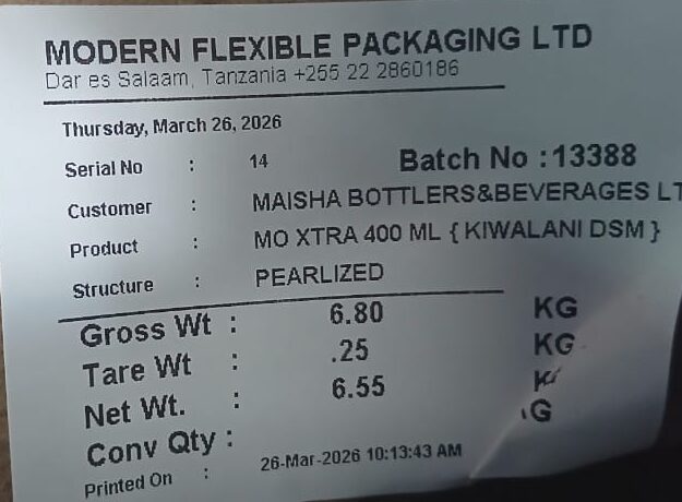 Modern Flexible Packaging Tanzania flexible packaging roll weighing scale label