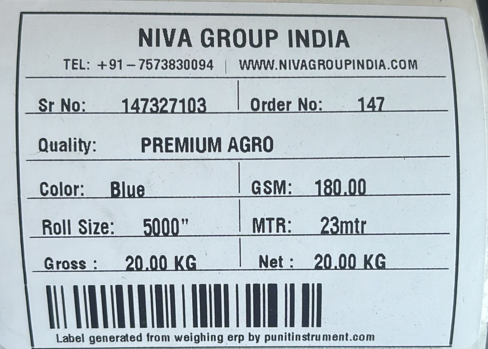 Niva Group non woven roll manufacturing weighing barcode label