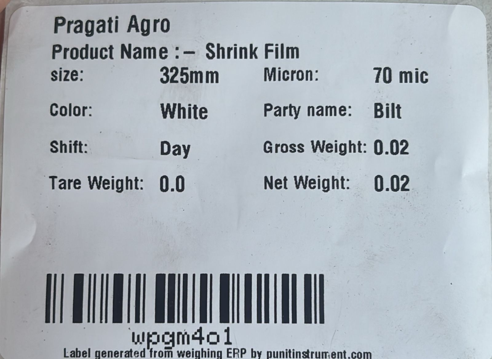 Pragati Agro shrink film weighing scale with printer label